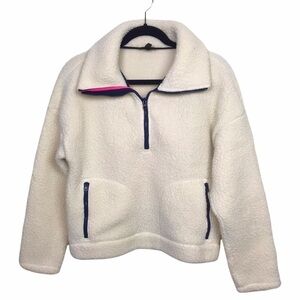 J Crew Ivory Crop Half Zip Polartec Fleece Pullover Sweater